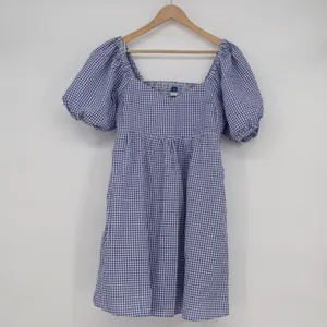 Old Navy Blue Gingham Puff Sleeve Smocked Mini Dress Womens Size M thumbnail 2