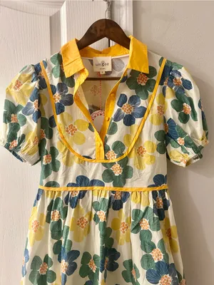 Umgee Yellow Floral Puff-Sleeve Dress thumbnail 3