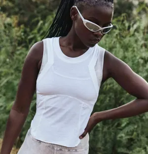 NWT Free People Movement Tempo Silver Lining White Tank size Large, Optic White thumbnail 1