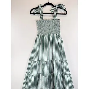 Maxwell And Gerladine Dress Green The Brooke Midi Stripe Smocked Tiered Flowy XS thumbnail 8