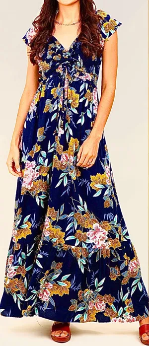 Ryegrass NWT super boho satin effect floral multicolor flowy maxi dress XL thumbnail 1