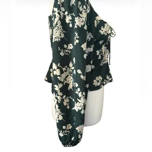 Abercrombie & Fitch Dark Green Floral Square-Neck Peplum Blouse thumbnail 4