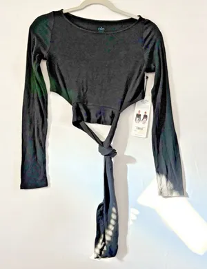 Aloha Island Alo black Long Sleeve‎ barre long sleeve on pointe activewear Small NwT thumbnail 1