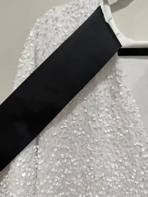 White Sequin Open Back Bow Detail Shift Dress Size Large thumbnail 5