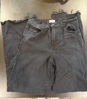 Kensie Washed Black High-Rise Wide Leg Jeans with Frayed Hem thumbnail 1