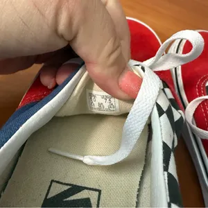 Vans Authentic Low Top Color Block Red Blue Checkerboard Suede Lace Up Sneaker‎ thumbnail 8