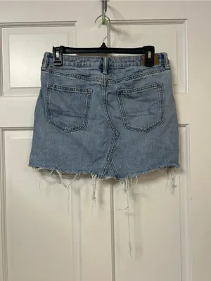 American Eagle Outfitters Light Blue Distressed Denim Mini Skirt thumbnail 4