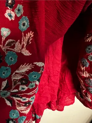 Free People Te‎ Amo Red Blue Floral Embroidered V Neck Babydoll Mini Dress thumbnail 8