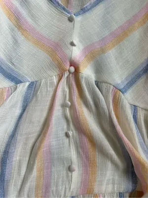 Blu Pepper Pastel Stripe V-Neck Ruffle Button Babydoll Top thumbnail 3