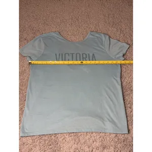 Victoria Sport Womens Light Blue Scoop Back Logo Short Sleeve T-Shirt thumbnail 4