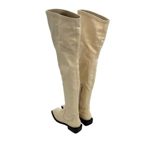 Schutz Guily Up Over The Knee Boots Eggshell Cream Leather‎ Square Toe Women 7.5 thumbnail 7