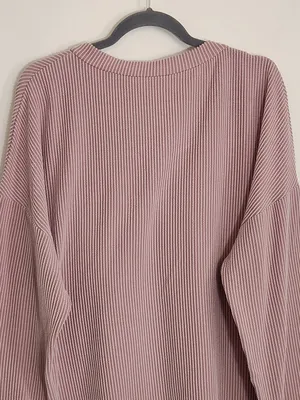 Kirundo Dusty Pink Ribbed Knit Oversized V-Neck Top Size XL thumbnail 4
