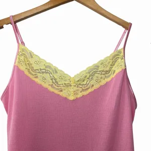 Vintage Y2K GAP Body Pink Waffle Knit Lace Cami‎ Top Medium Coquette thumbnail 4