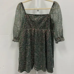 Altar'd State‎ Sparkly Beaded Embellished Green Babydoll Mini Dress Medium Boho thumbnail 2