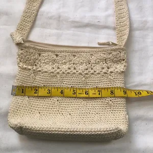 90s Carlo D’Santi Cream Beige crochet tote crossbody messenger hobo bag purse #boho #indie #festival #bohemian #vintage Measurement ent in pics thumbnail 6