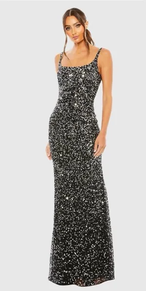 MAC DUGGAL Black Sequin Low Back Slip Gown Size 2 NWT thumbnail 1