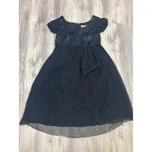 Leon Max Limited Edition Black 100% Silk Empire Waist Ruffle Cap Sleeve Dress‎ M thumbnail 3