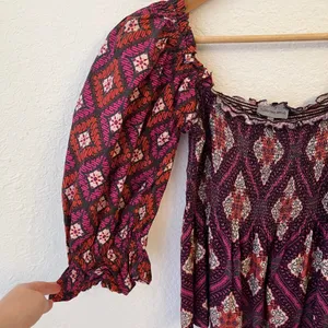 Conditions Apply Smocked Puff Sleeve Top Small Boho‎ Geometric Peplum Peasant thumbnail 5