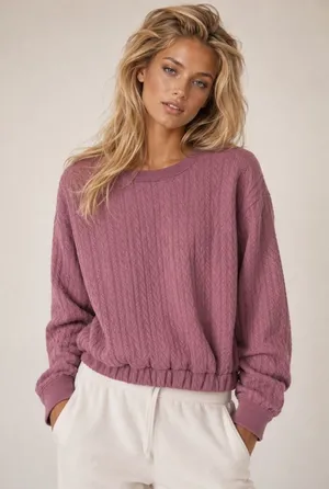 A New Day Quilted Cable Knit Sweatshirt Quiet Luxury Parisian Cozy Pullover Y2K thumbnail 1