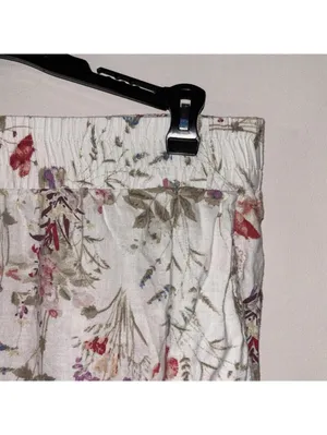 Vintage Jones New York off-white linen blend floral printed pants thumbnail 2