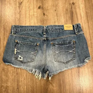 Y2K Abercrombie & Fitch Jean Shorts Blue Distressed Cut Off Womens 8 W29 thumbnail 2