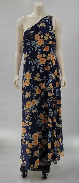 Lulus Elegant Admiration Maxi One Shoulder Dress XL Navy Floral Wedding Guest thumbnail 1