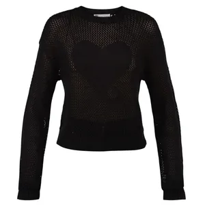 No Boundaries Womens Sweater Size S Black Soot Heart Mesh Open Knit Gothcore thumbnail 1