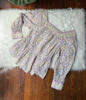 American Eagle Floral Lavender Peasant Top Lilac Yellow thumbnail 1