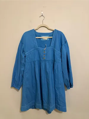 Anthropologie Long-Sleeve Square-Neck Denim Style Babydoll Mini Dress thumbnail 4