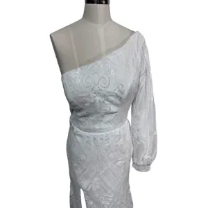 Women's White‎ One Shoulder Lace Sequin Formal Dress Elegant Stunning Bridal 8 thumbnail 3