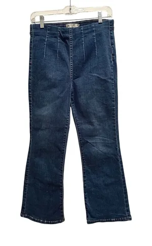 Free People High Rise Cropped Flare Jeans Seam‎ Detail Size 28 Denim Boho Retro thumbnail 1