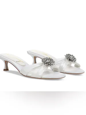 NWOB Sam Edelman White Satin Bridal Kitten Heel Slide with Crystal Brooch Size 6 thumbnail 2