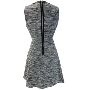 Madewell Womens 10 Anywhere Dress Mini Skater Black White Tweed Faux Leather‎ thumbnail 4