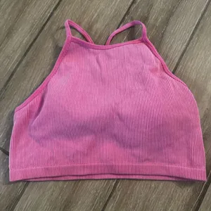 JoyLab Ribbed High-Neck Sports Bralette in Pink thumbnail 1