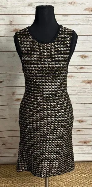 Alice+Olivia black/gold tweed sleeveless A-line textured knit mini dress Size XS thumbnail 1