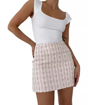 Rumored + Revolve‎ Coco Mini Skirt SMALL Tweed Pink Cottagecore Coquette thumbnail 1