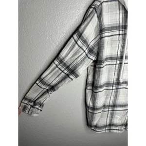 American Eagle Shirt Womens Small White Gray Plaid Hooded Button Front Flannel thumbnail 4