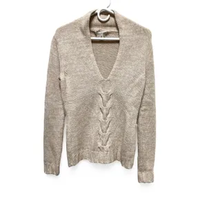 Banana Republic Womens Small Beige‎ Lambswool Cashmere V-Neck Cable Knit Sweater thumbnail 2