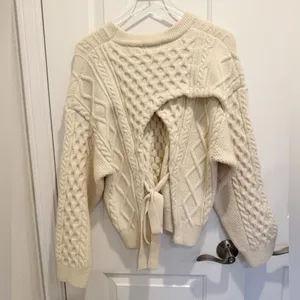 Anthropologie VIGOSS‎ Cable Knit Tie Back Sweater in Cream thumbnail 5
