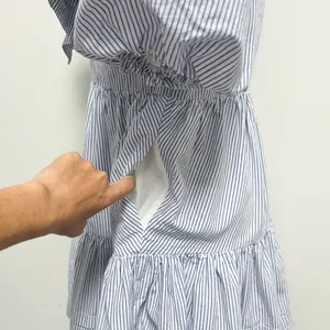 Saylor Blue White Stripe Zerina Plunging V Neck Puff Short Sleeve Mini Dress S thumbnail 4