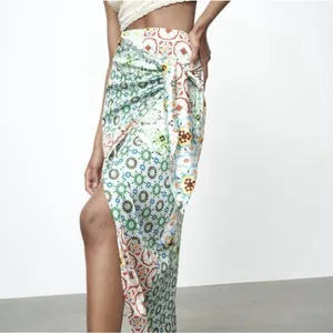 Zara Satin Floral Print Knot Twist Midi‎ Skirt Women's L Sarong Style Boho NWT thumbnail 4