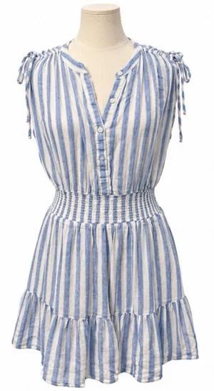 Rails Samina Casablanca Stripe Linen Blend Smocked Mini Dress L thumbnail 1
