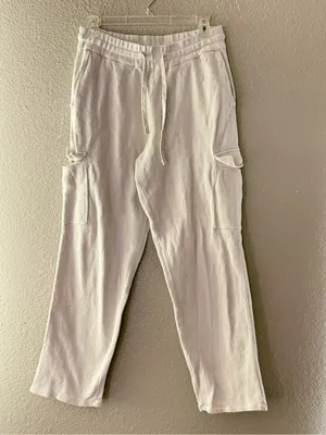 Zara Cream Cargo Sweatpants Women’s M Wide Leg Drawstring Utility Lounge Pants thumbnail 4