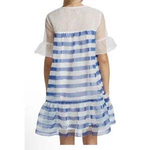 STAUD Florence Dress in Painted‎ Stripe Size XS Blue White Ethereal Flaw thumbnail 2