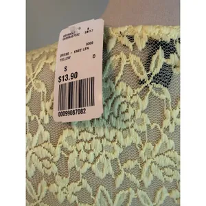 Forever21 Yellow Floral Lace y2k dainty boho Bodycon KneeLength Dress Small NWT thumbnail 6