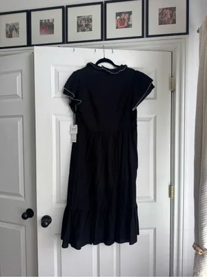 For Cynthia Black Midi Dress with White Scallop Trim thumbnail 3