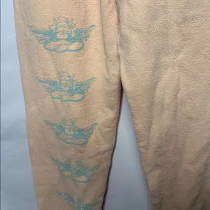 Boys Lie embroidered angel peach cream color pull on jogger sweatpants sz XS thumbnail 7