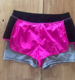 MPG Womens 2-in-1‎ Running Shorts XS Pink Gray Black Layered Athletic Workout thumbnail 1