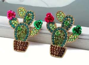 Desert Disco Rhinestone Cactus Statement Earrings — Western Kitsch – NWT Green thumbnail 1