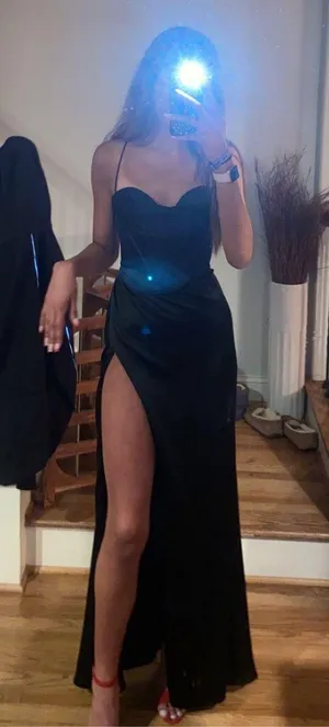 Black Slit Prom Dress Size 2 thumbnail 1